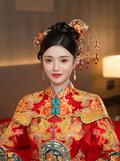 新中式发饰简约古典盘发民族，风晨袍旗袍，红色古风发簪发梳头饰套装