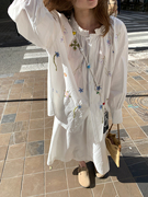 KERNEL COSMOS 杜乐丽花园 彩色刺绣花边度假宽松法式白色衬衫