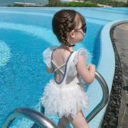 2022夏季韩版儿童蕾丝公主泳装宝宝洋气女童三角连体小女孩游泳衣