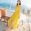 黄色连衣裙夏雪纺(夏雪纺，)长裙背心裙外穿沙滩裙海边度假三亚超仙裙子