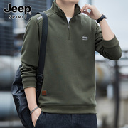 jeep吉普卫衣男半拉链立领，套头流行时尚纯色长袖衫商务休闲春秋季