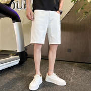夏季小码男矮个子白色牛仔，五分裤26号27款修身简约百搭中裤xs短裤