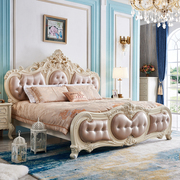 欧式床双人真皮床实木法式主卧1.8米婚床奢华雕花卧室大床