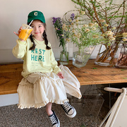 艾摩贝贝儿童韩版字母卫衣+蛋糕半身裙2件套女童春款洋气休闲套装