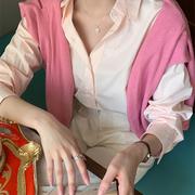 粉色衬衫女设计感小众上衣2024韩版宽松休闲港风纯色长袖衬衣