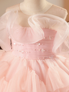女童礼服公主裙粉色蓬蓬裙生日，主持人走秀钢琴，演出服洋气花童短裙