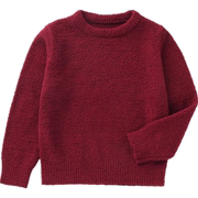韩版高级感女童复古酒红色半边绒毛衣新年亲子红毛衣儿童学生周岁