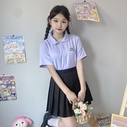 娃娃领白衬衫女夏季短袖jk制服套装学院风两件套学生裙子泰国校服