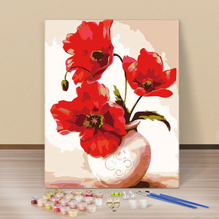 diy数字油画油彩画风景客厅餐厅花卉手绘自己填色装饰画40*50花瓶