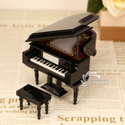 高档大尺寸钢琴模型摆件黑白色刻字木质八音盒钢琴音乐盒创意生日
