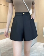 女装高级设计黑色高腰小个子松紧短裤女2023年夏季显瘦女短裤