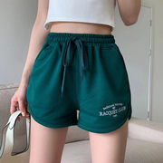 badblood store刺绣纯棉运动短裤女夏美式腰墨绿色小短裤
