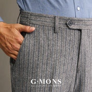 吉约蒙羊毛西裤男灰色条纹商务休闲直筒毛呢西服西装裤子修身冬季