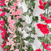 跨境仿真六十九头玫瑰，藤条塑料花，藤蔓仿真花藤仿真玫瑰藤条
