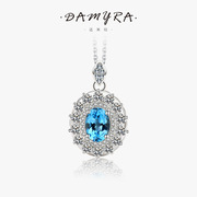 达米拉椭圆形瑞士蓝托帕石项链女s925纯银欧美级感玫瑰锁骨链