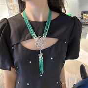 天然珍珠绿玛瑙时尚多层项链日韩气质短款毛衣链小众流苏饰品