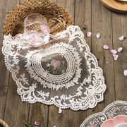 法式复古蕾丝餐垫镂空刺绣，玫瑰花杯垫下午茶小桌布拍摄道具装饰