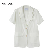 gcrues小西装女夏薄款短袖2024韩版宽松白色短款外套气质时尚