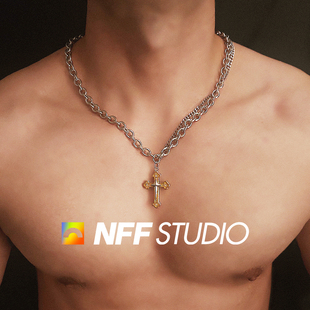 NFF十字架双层钛钢项链男潮毛衣链轻奢小众设计感嘻哈情侣锁骨链