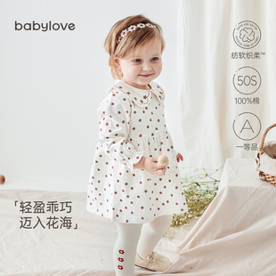 babylove婴儿连衣裙纯棉春秋款女宝宝裙子洋气公主裙外出弄花点点