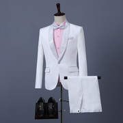 领结西装伴郎套装白色韩版男士新郎修身西服职业礼服三件套送