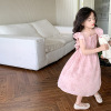 女童粉色甜美公主裙，高端夏季薄款2024儿童法式连衣裙高级感