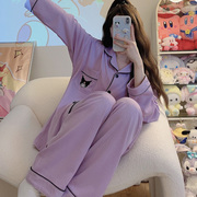 睡衣女款紫色库洛米2023春秋季纯棉长袖两件可爱宽松薄款家居服