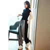 MIUCO高领修身显瘦短袖T恤+黑灰拼接廓形休闲裤运动套装