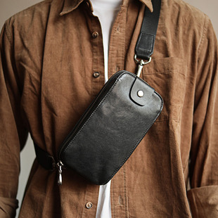 真皮胸包男夏季手机包小手包多功能小包牛皮腰包，单肩斜挎手拿包潮