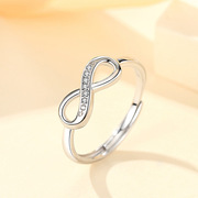 纯银欧美流行饰品戒指，8字跨境可调节戒指，镀白金时尚开口戒