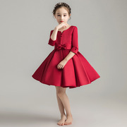 女童礼服裙走秀小花童生日，红色蓬蓬裙儿童，公主裙主持人钢琴演出服