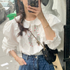 韩国chic早春重工花朵刺绣镂空荷花边长袖，衬衫女设计感小众泡泡袖