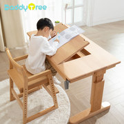 实木学习桌椅套装可升降初中小学生，写字读书儿童书桌家用课桌椅子