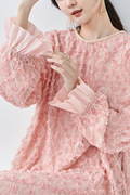 高级春季粉色连衣裙气质胖MM大码裙子女礼服宽松蕾丝裙女装裙