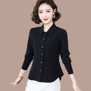 黑色雪纺衬衫女长袖2023春秋韩版收腰显瘦衬衣气质职业装上衣