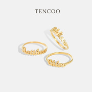 Tencoo私人定制名字戒指925纯银电镀18K金经典ins风字母戒指情侣