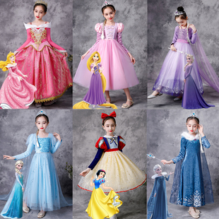 万圣节儿童服装冰雪，奇缘爱莎安娜公主，裙女童迪士尼白雪公主连衣裙