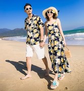 三亚旅行情侣装夏装男夏威夷花衬衫，海边度假女沙滩连衣裙一衣一裙
