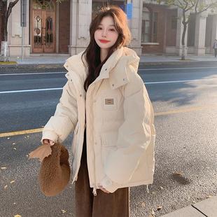 米白色休闲减龄羽绒服女短款2023冬韩版宽松加厚90白鸭绒(白鸭绒)外套