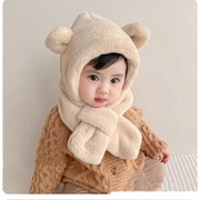 韩国熊耳朵儿童毛绒帽子围巾一体帽秋冬婴童宝宝加厚保暖护耳帽子