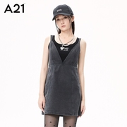 A21女装短款高级感牛仔吊带裙秋季洋气复古A字连衣裙子