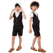 夏季 童装一件领针织布T恤小西装儿童两件套韩版男条纹套装