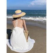 SOLENELARA海边拍照连衣裙超仙白色雪纺吊带海岛度假沙滩裙女飘逸