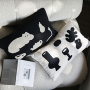 月球居民猫咪共和国 原创黑白中古奶油沙发抱枕护腰枕套靠垫
