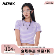 nerdy2023夏季女性条纹短袖性感，露脐短款t恤街头百搭上衣潮