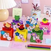 韩版创意可爱小蜜蜂造型笔筒木质桌摆卡通文具收纳盒学生奖品礼物