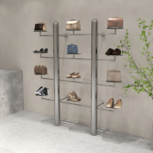 服装店鞋架展示架落地创意个性，鞋店包包架子多层置物架上墙不锈钢