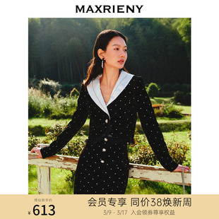 波动心弦maxrieny法式复古丝绒，上衣蕾丝钉珠短外套
