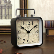 美式闹钟多功能床头摆件静音座钟复古客厅时钟桌面家用台式钟表