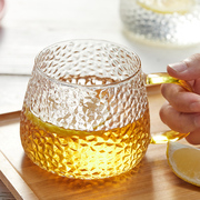 日式锤纹带把玻璃杯水杯耐高温茶杯透明花茶杯大容量家用简约杯子